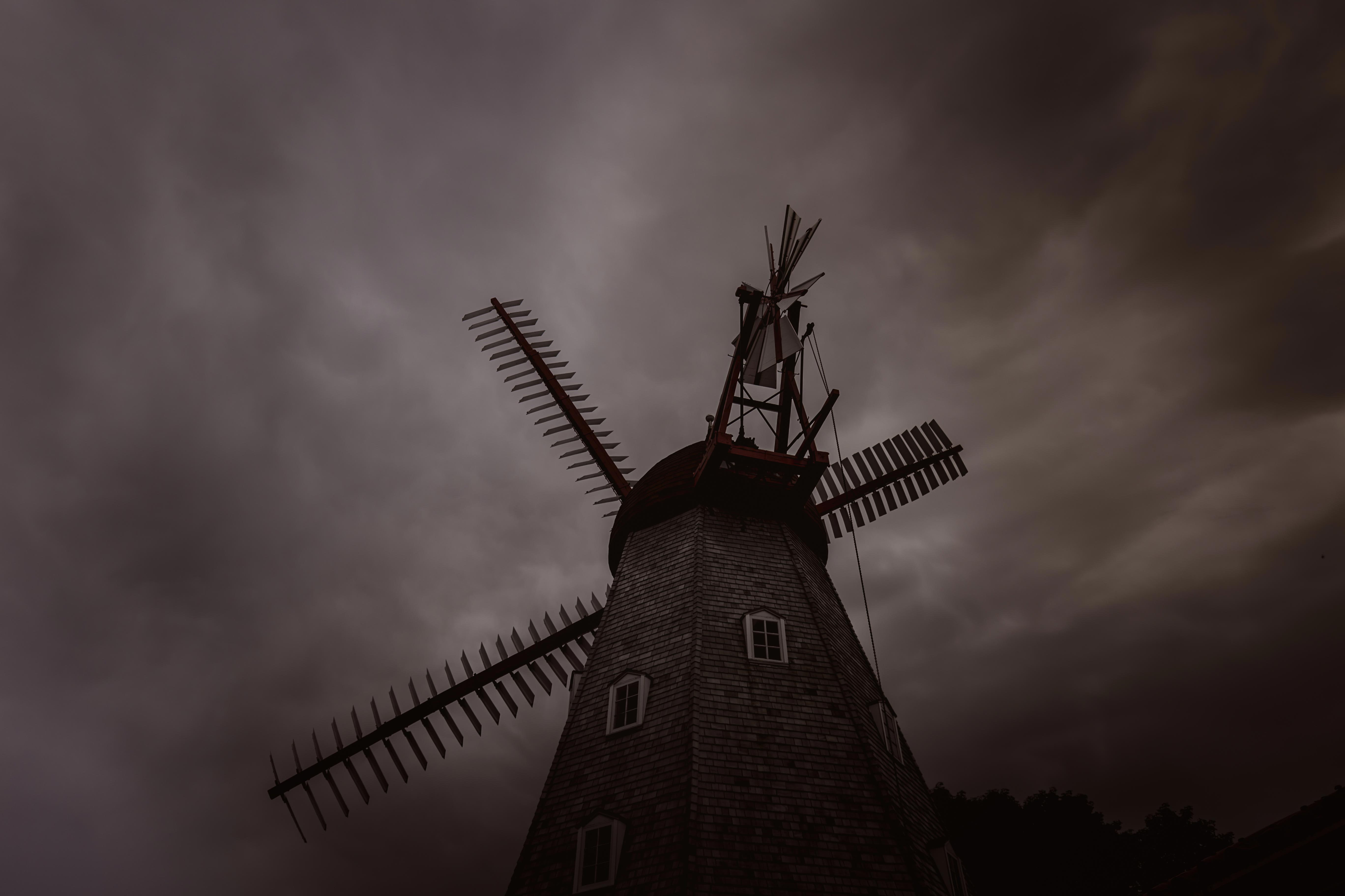 Danish windmill against storm clouds in Elk Horn, Iowa